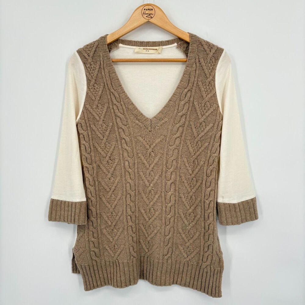Anthropologie Pilcro Dually Clad Sweater, Sz Med, Tan Cream, Prep Classic Wool